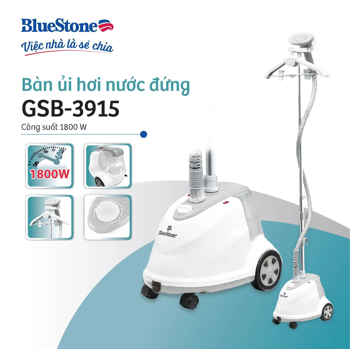 Bàn Ủi Hơi Nước Đứng BlueStone GSB-3915 1.6 Lít 1800W