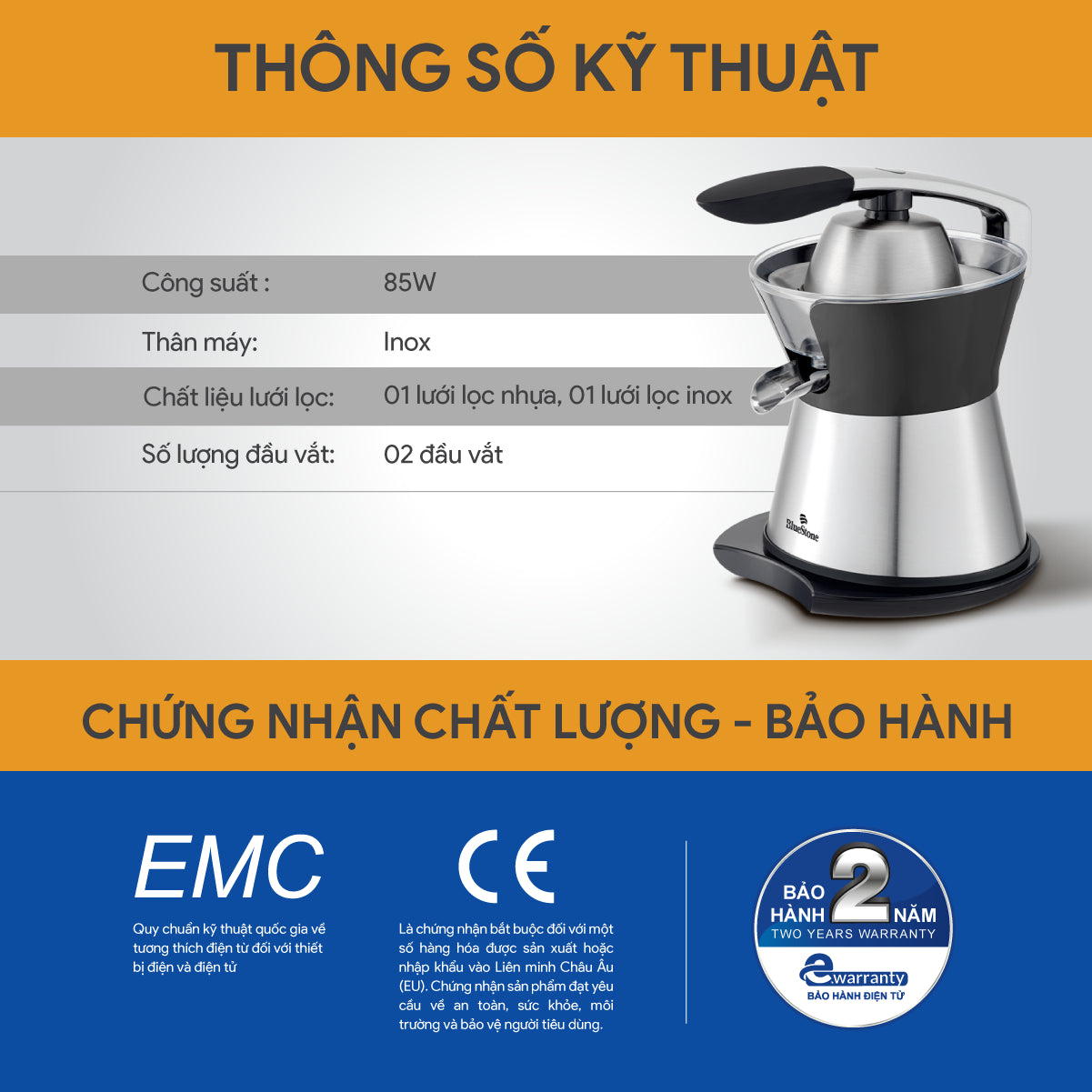 Máy Vắt Cam BlueStone CJB-1173 85W