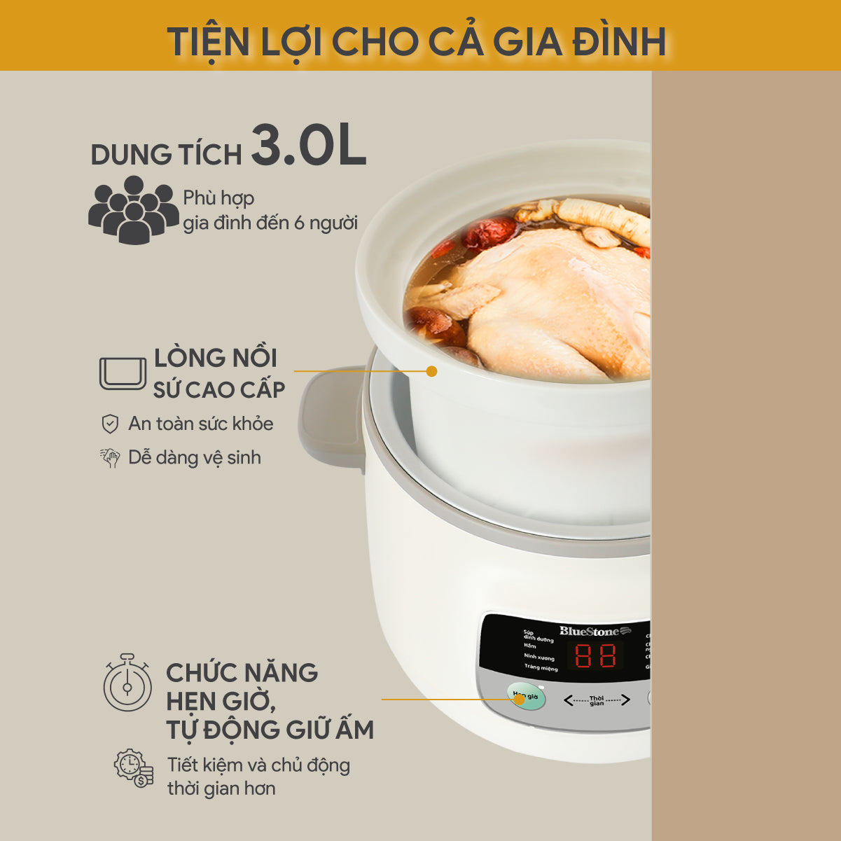 Nồi Nấu Chậm BlueStone SCB-6123 3 Lít 200W