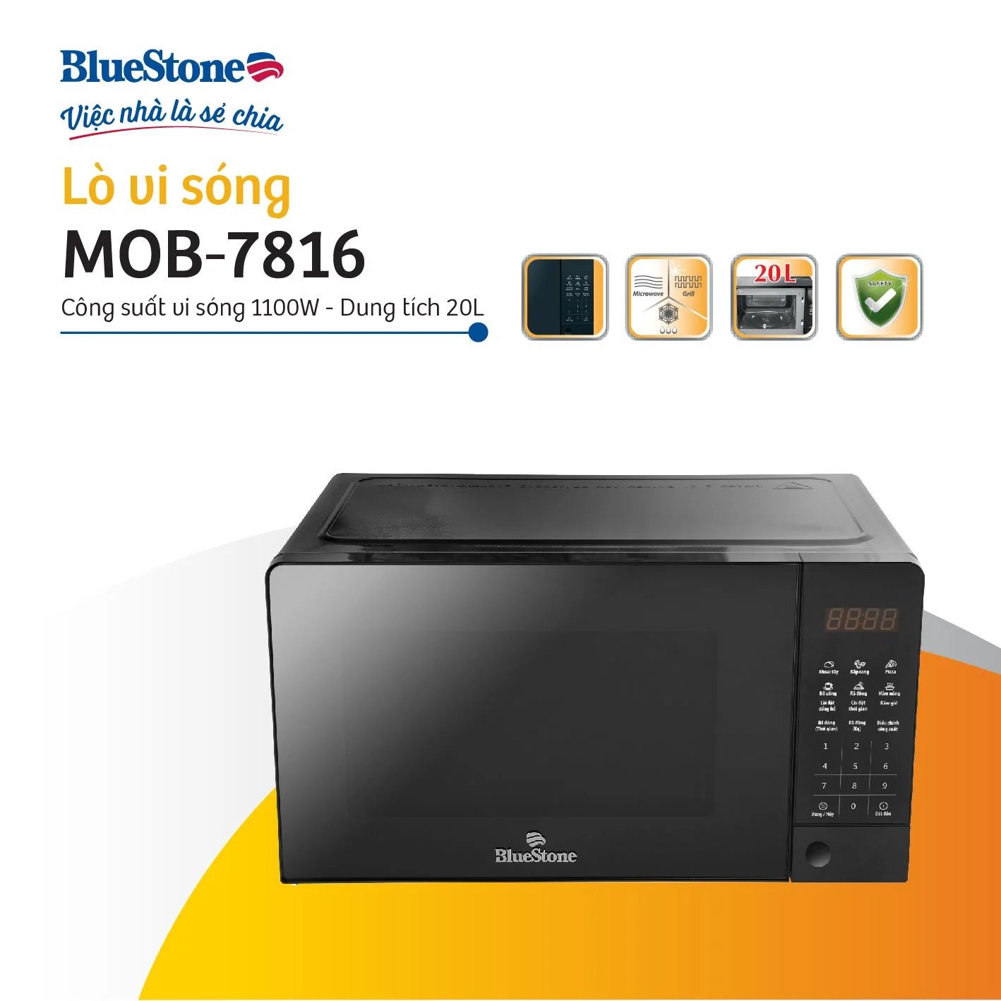 Lò Vi Sóng Có Nướng BlueStone MOB-7816 20 Lít 1100W